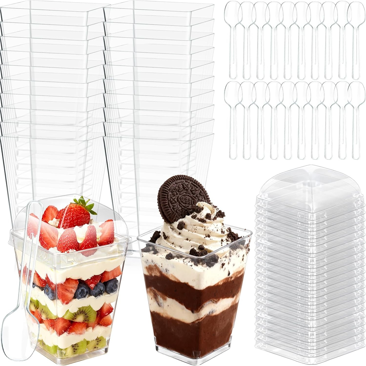 5oz Plastic Dessert Cups with Lids and Spoons, Clear Small Yogurt Parfait Cups