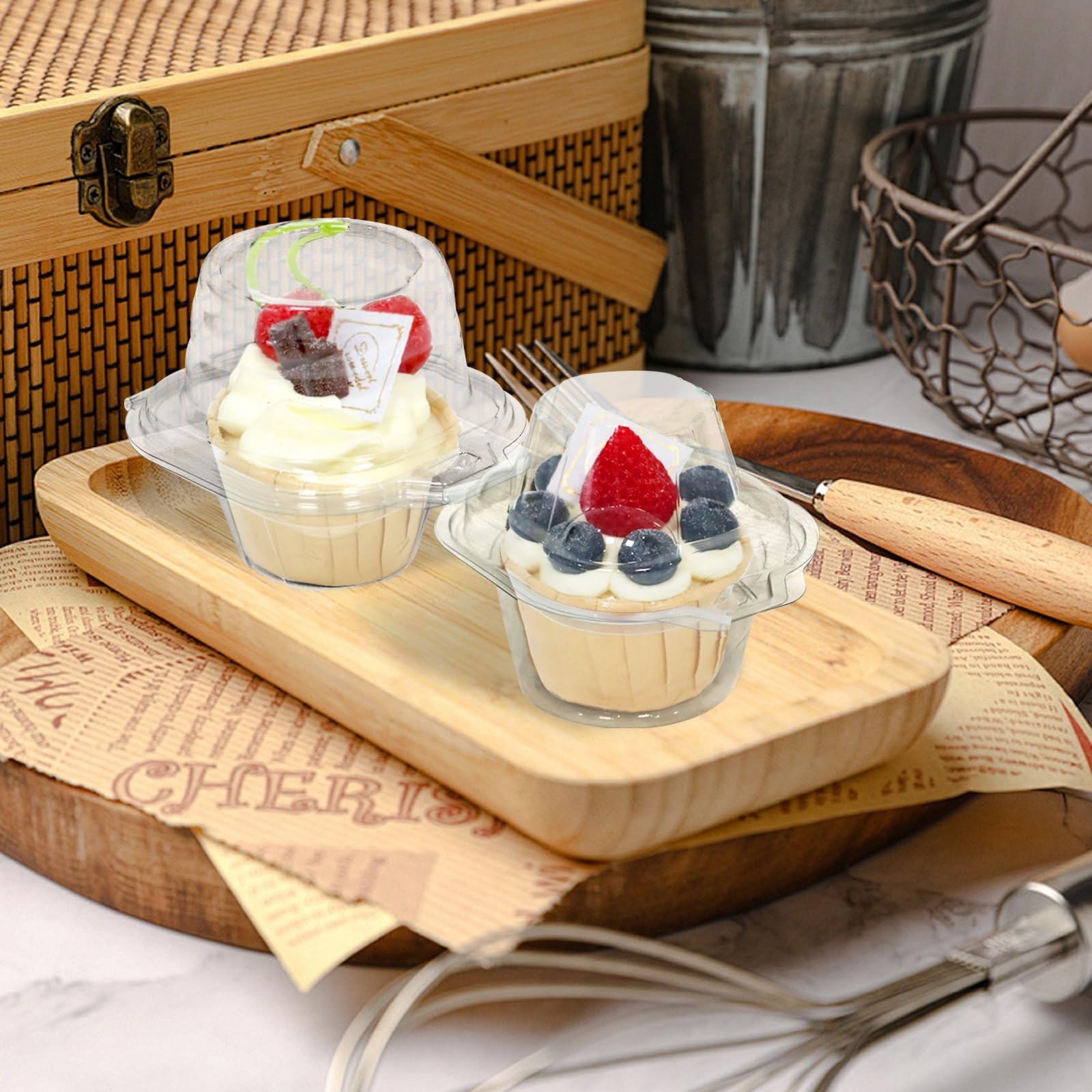 50 Pack Individual Cupcake Containers, Plastic Cupcake Boxes with Lids, Stack…