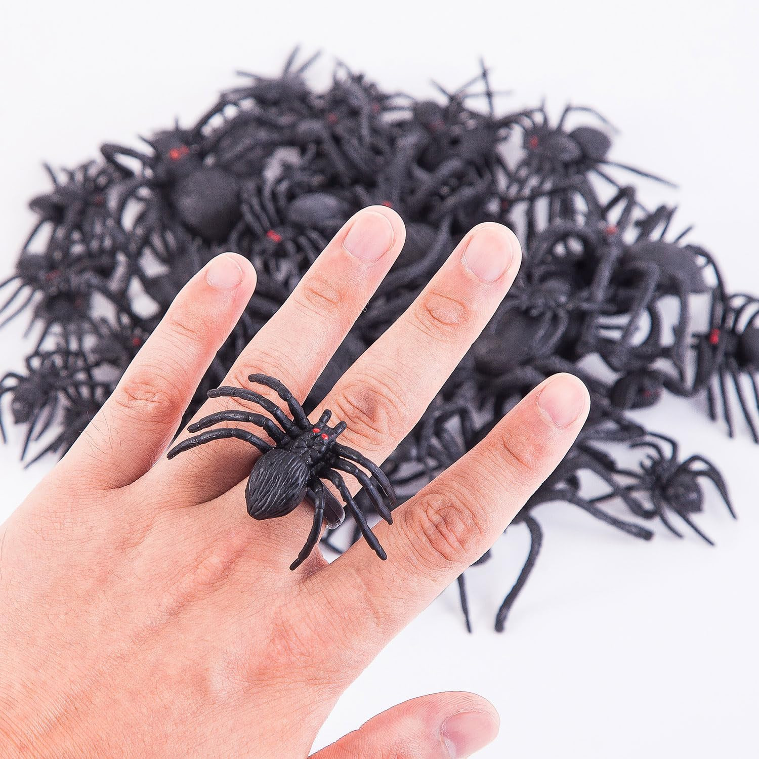 JIALWEN 60 Pieces Realistic Plastic Spiders Black Fake Spider Toys and Spider Ri