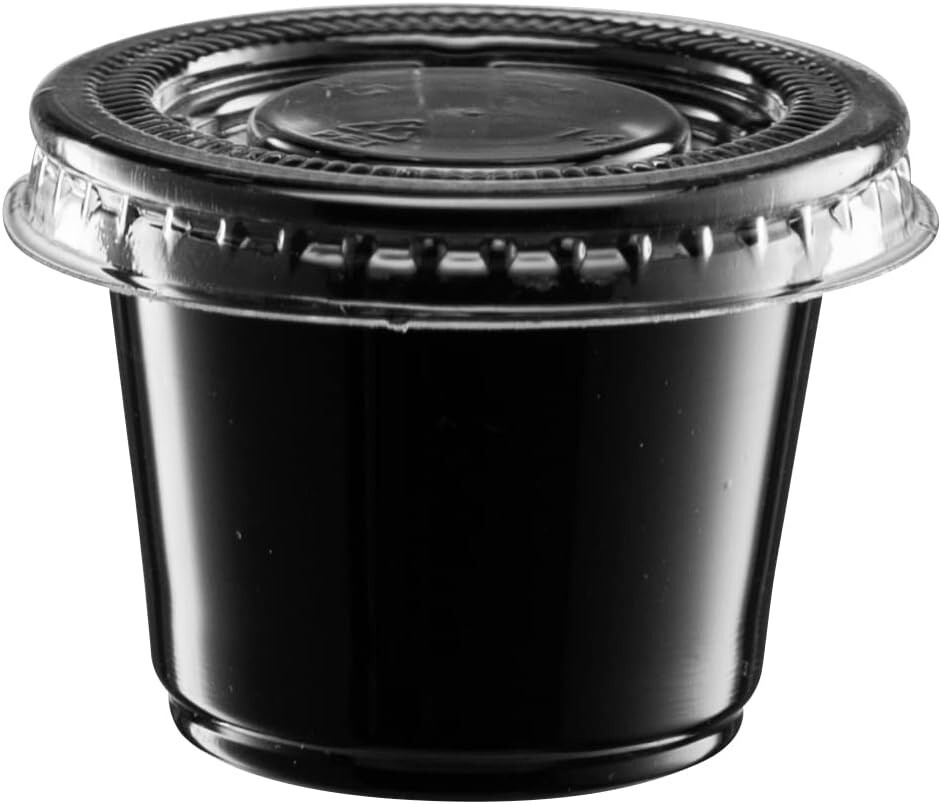 4 oz Plastic Black Souffle Disposable Portion Cups with Lids , Drinks BPA Free