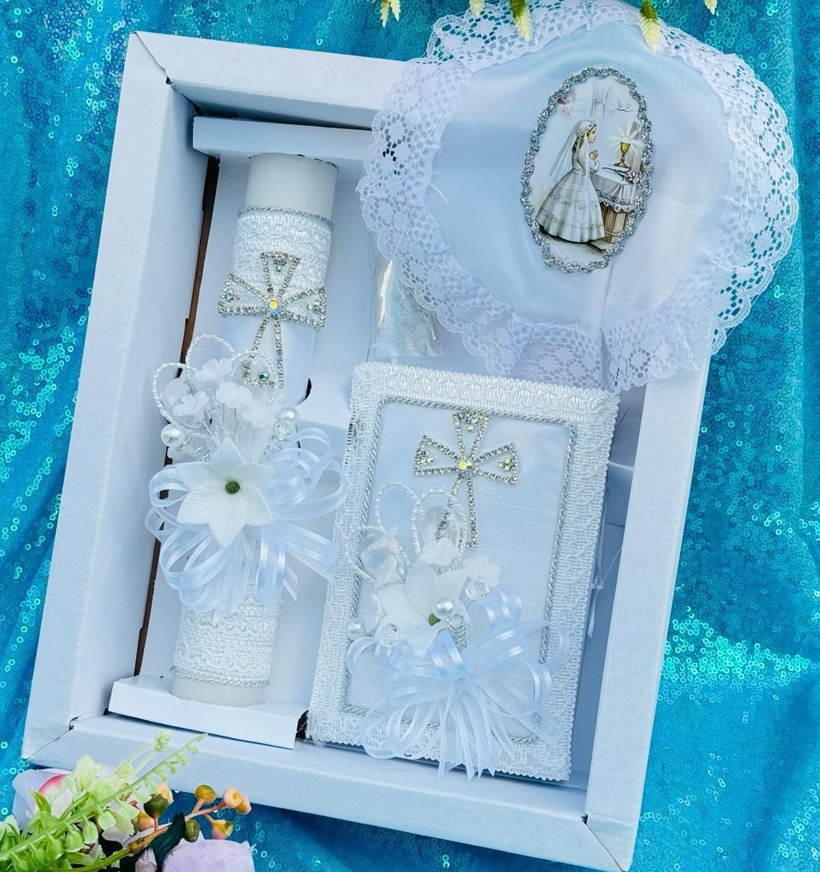4pcs First Communion Candle Sets SPANISH/ENGLISH Boy/Girl vela de communion