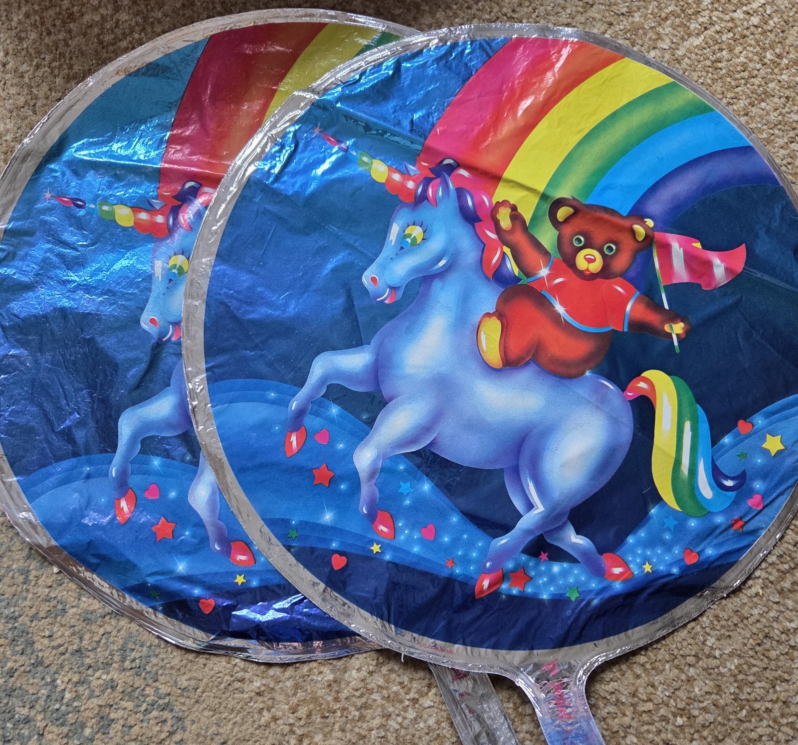 Pair Of Lisa Frank Helium Mylar Balloons Unicorn, Bear, Rainbow All Occasion New