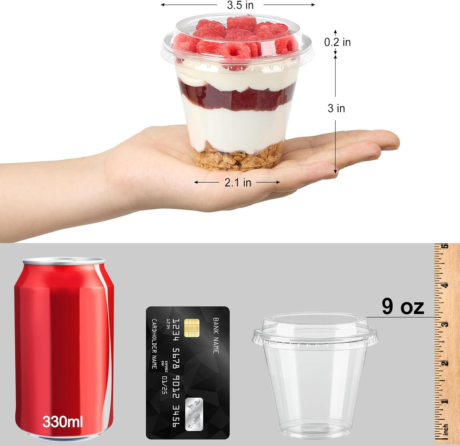 50 Pack 9 Oz Plastic Dessert Cups with Lids, Small Plastic Yogurt Parfait Cups,