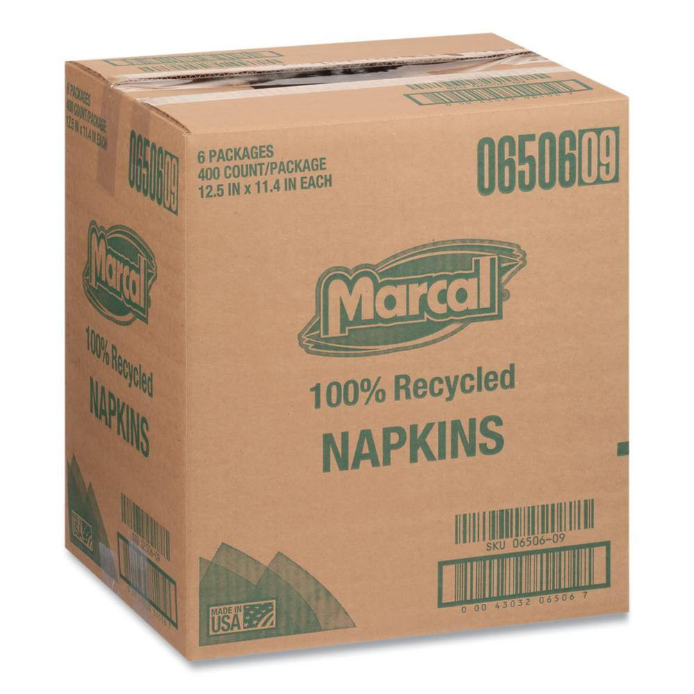 11.4 In. X 12.5 In. 100% Recycled White Luncheon Napkins, (400 per Pack, 6 Packs