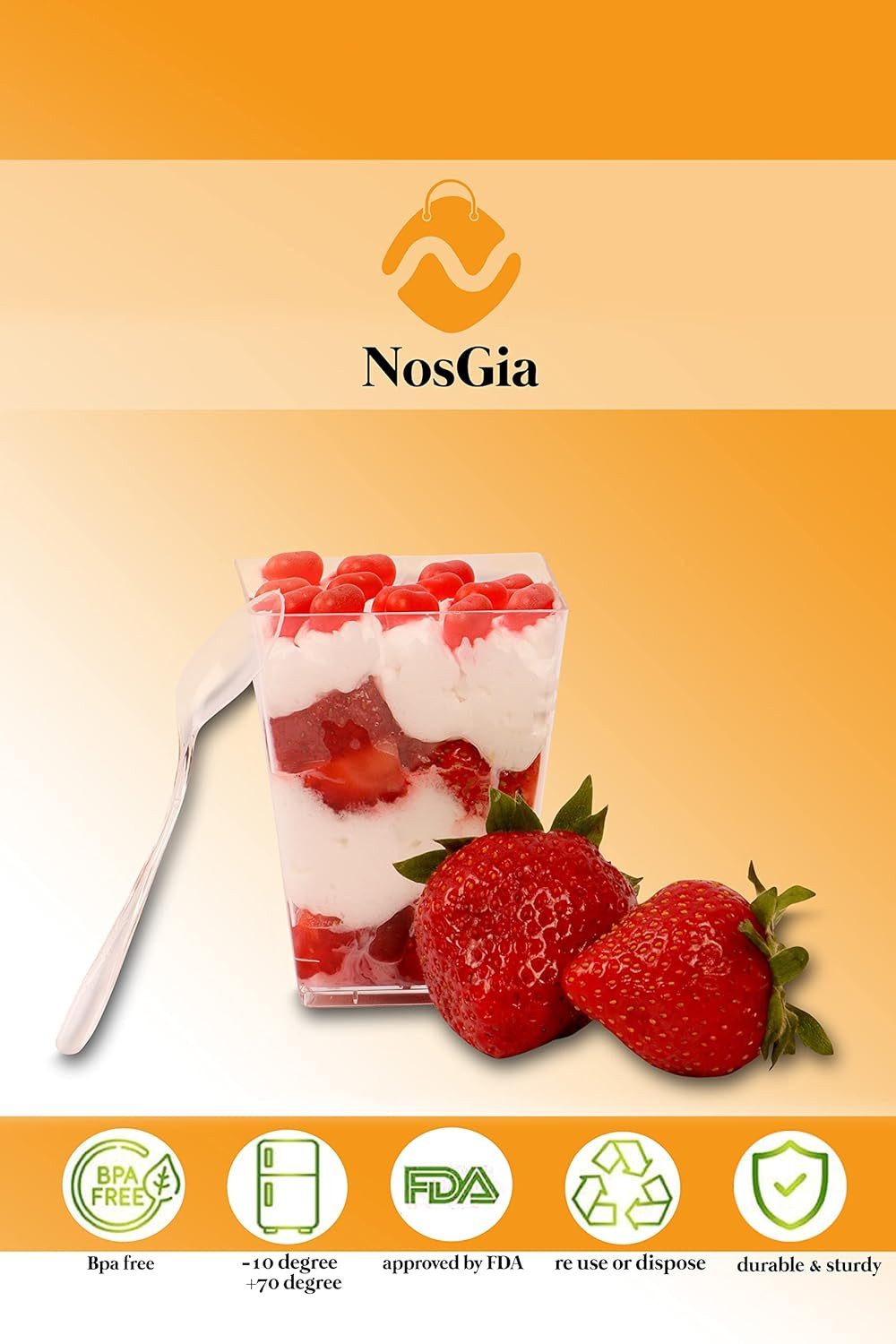 Noscupsgia 5.4 Oz (100 Pack) Dessert Cups with Spoons – Small Plastic Parfait Cu