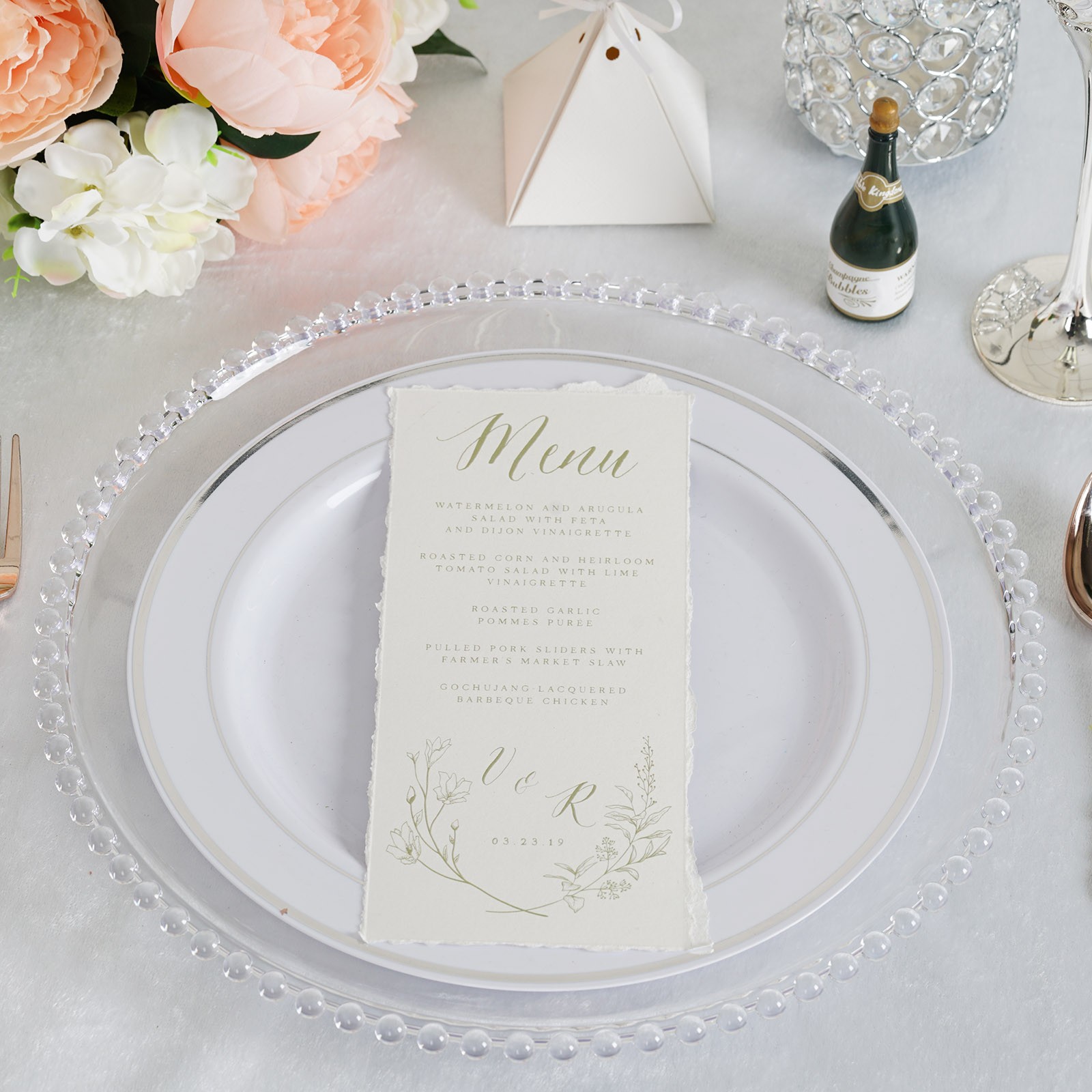 24 CLEAR 12″ Round Beaded Rim Charger Plates Wedding Reception Party Supplies