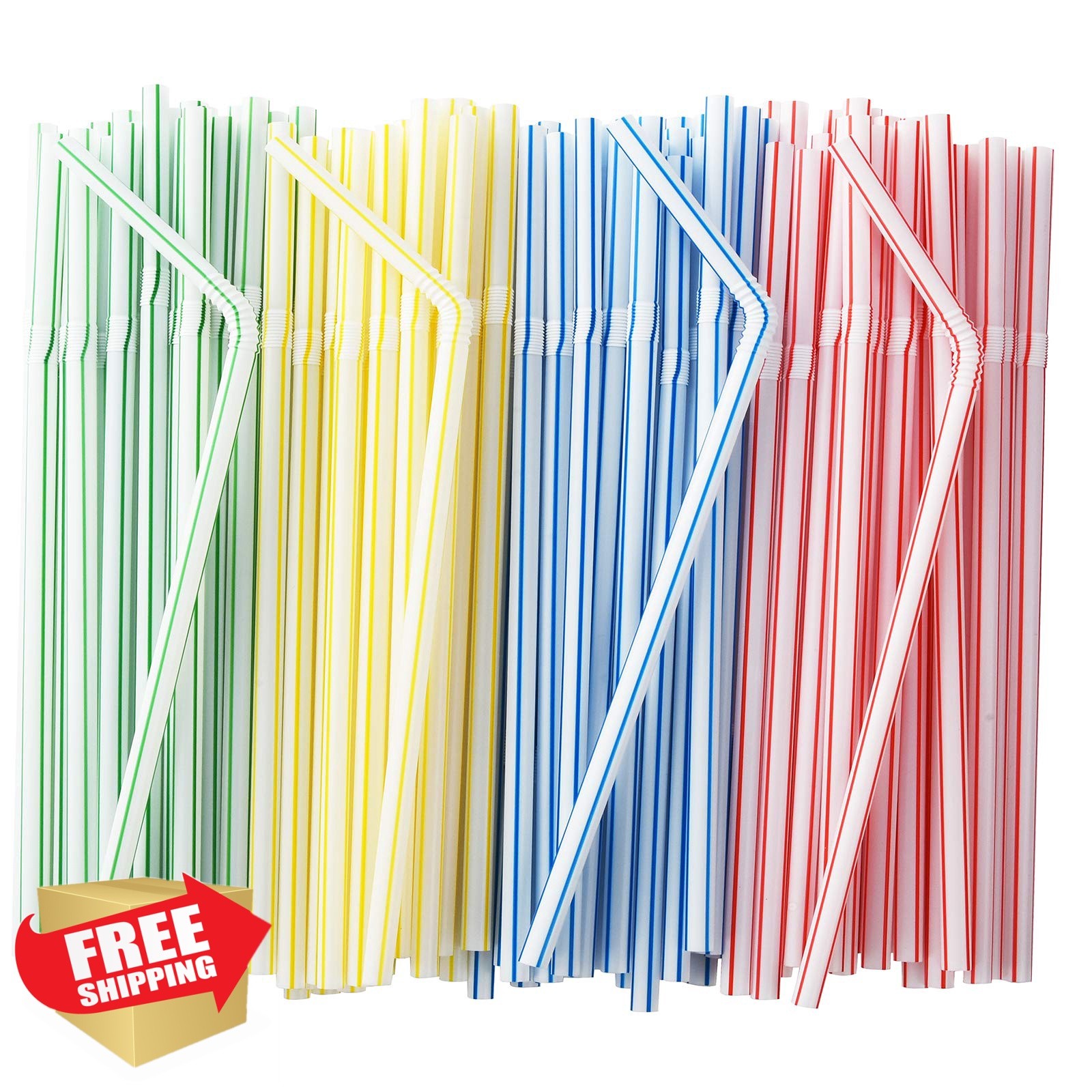 ALINK 100-Pack Striped Bendy Drinking Straws