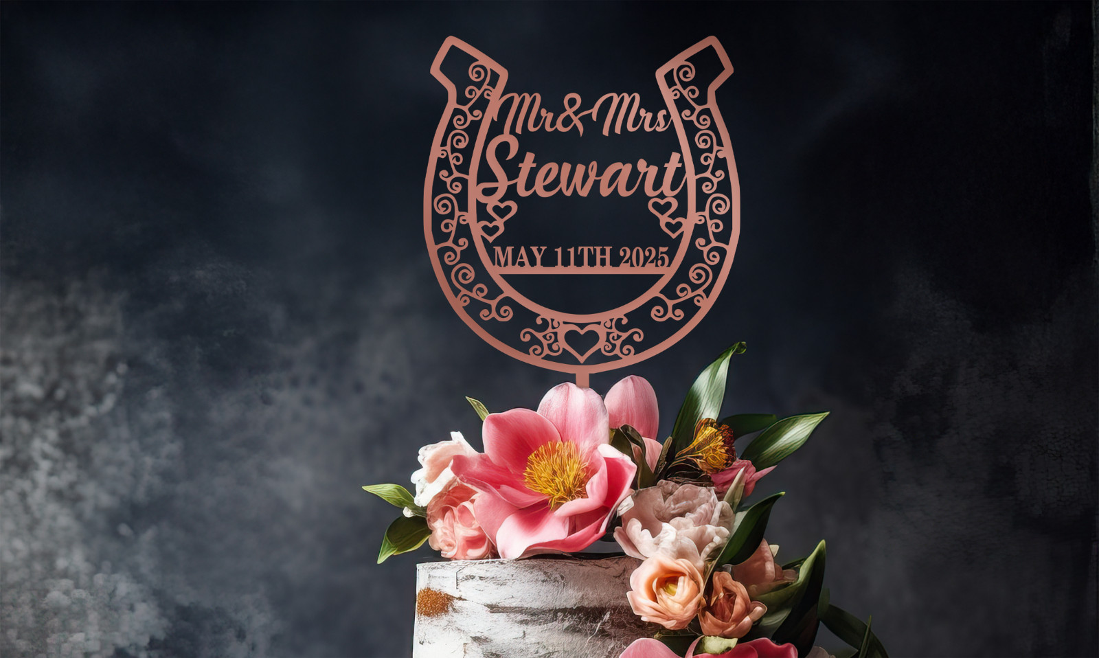 Rustic Wedding Cake Topper, Horseshoe Cake Topper, Country Birthday Topper