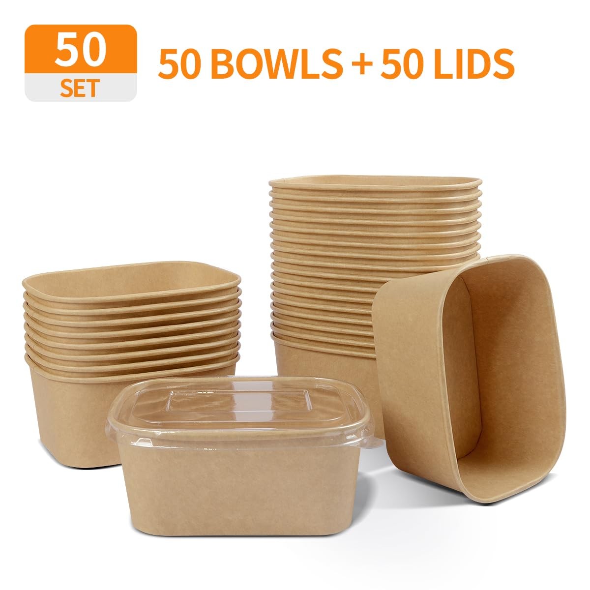 50 Pack 35 oz Paper Food Containers with Lids Paper Meal Prep Containers with…