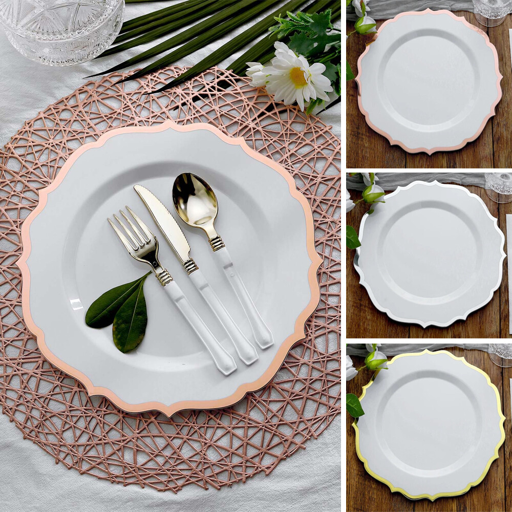 Disposable Plastic Plates Scalloped Rim Wedding Party Event Tableware Home