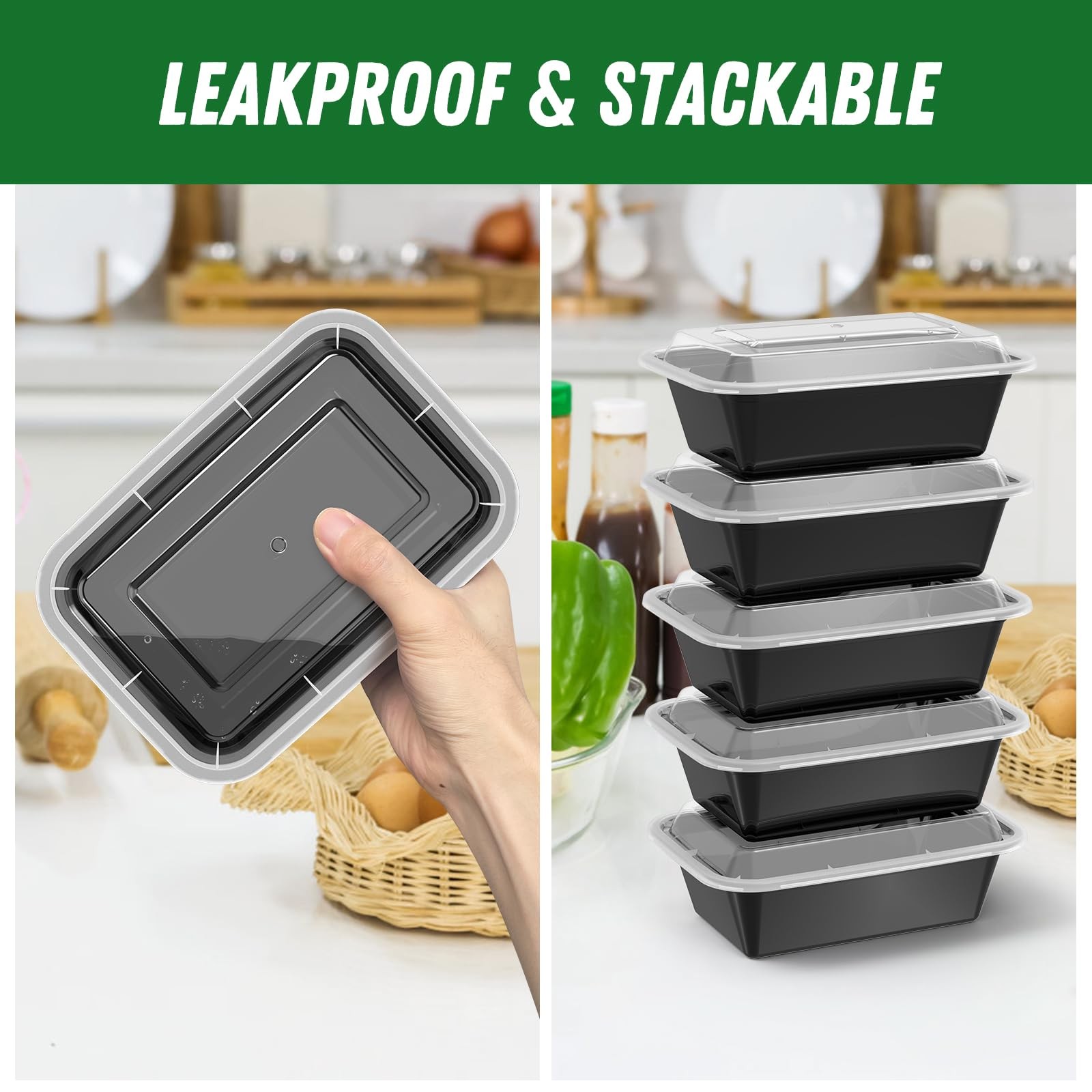 Dealusy 50 Pack (100-Piece) 24 oz Meal Prep Containers Reusable with Lids, Sturd