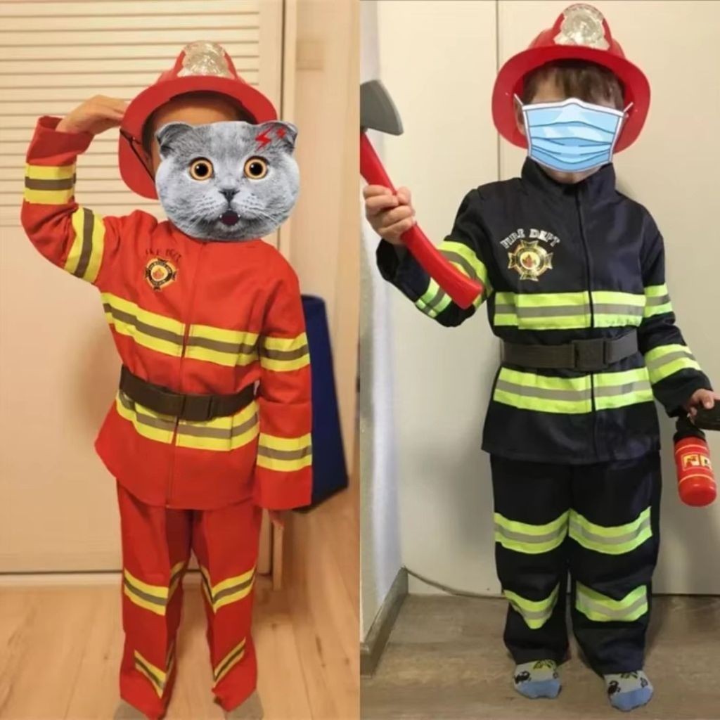 Kids Firefighter Costume Set Boys Girls Dress Up Fireman Outfit Uniform