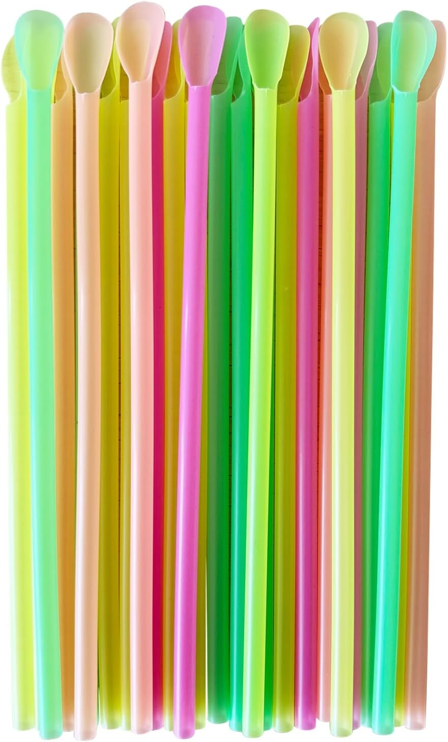 200PCS multi-color disposable spoon shaped plastic straws, long milkshake milk