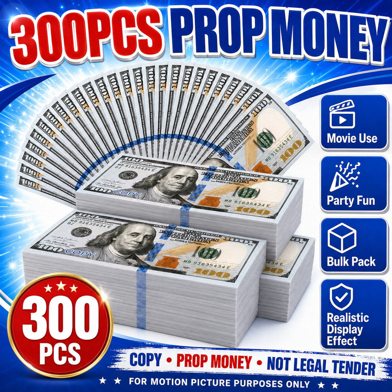$100 Dollar Bills Prop Motion Picture Money $30,000 Total Fake Cash Movie Props