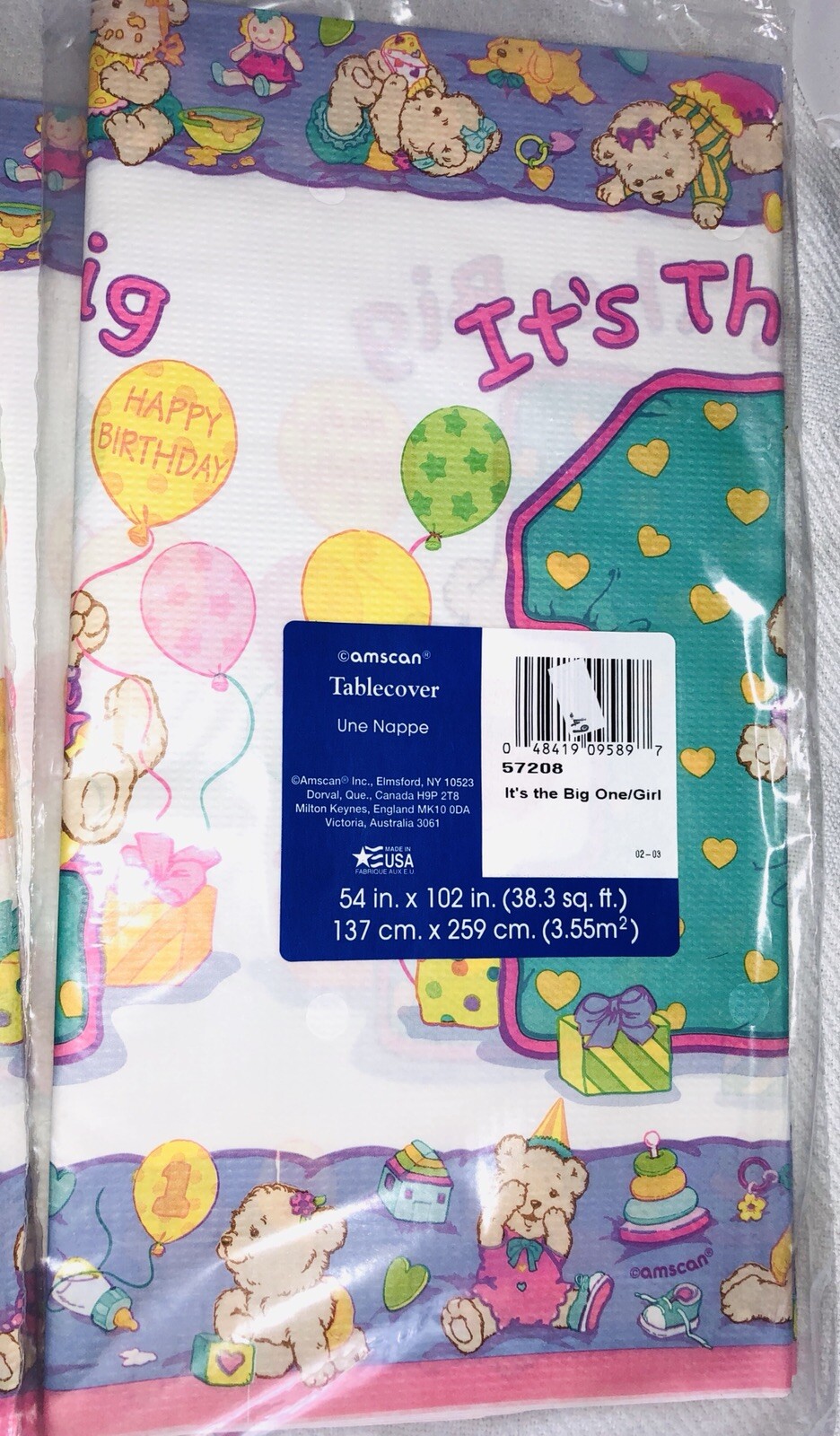 Vintage Bears First 1st Birthday Girl Party Table Cover Lot Of 6 54×102” Pastel