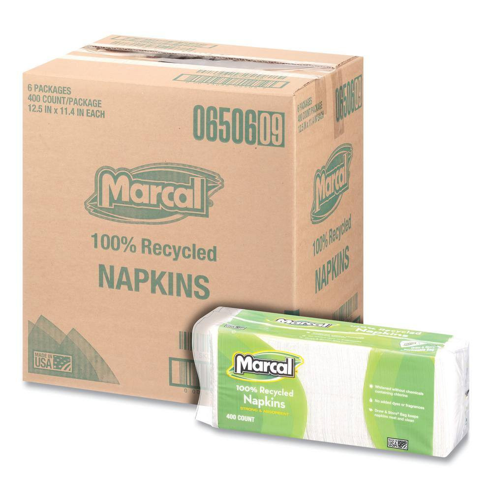 11.4 In. X 12.5 In. 100% Recycled White Luncheon Napkins, (400 per Pack, 6 Packs