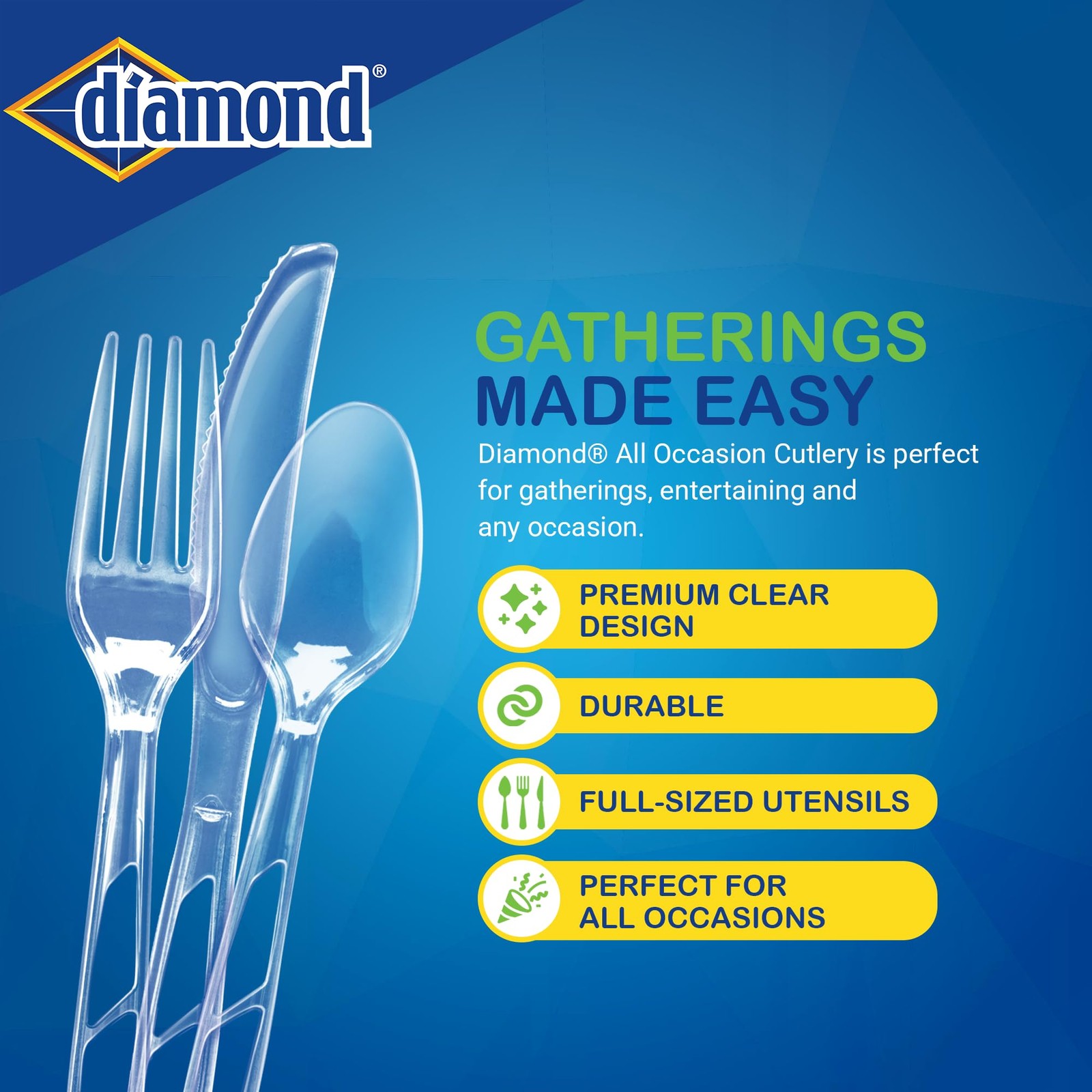 Diamond 288 Count All Occasion Clear Disposable Cutlery Set – 96 Forks Knives