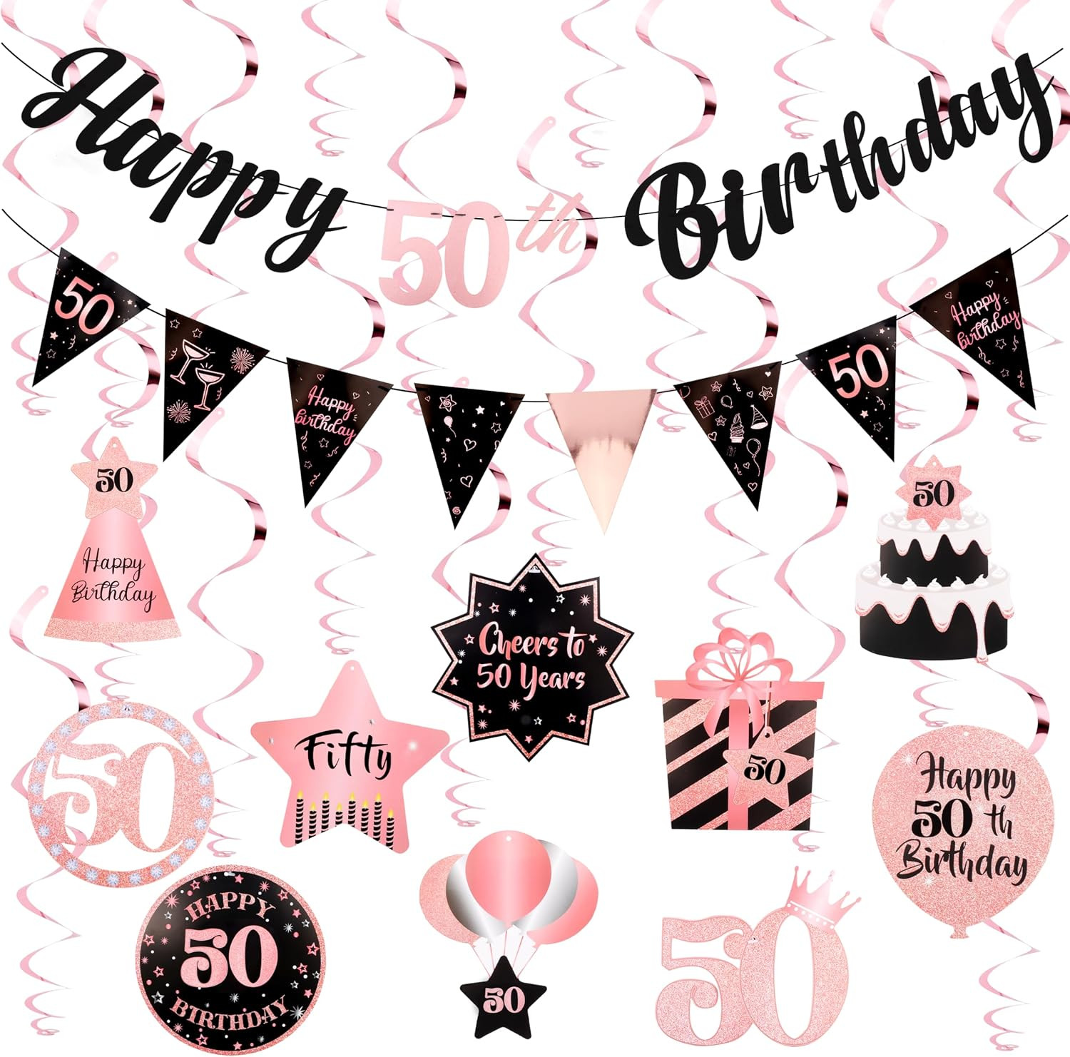 50Th Birthday Decorations for Women Rose Gold Pink Pre Strung Happy 50Th Birthda