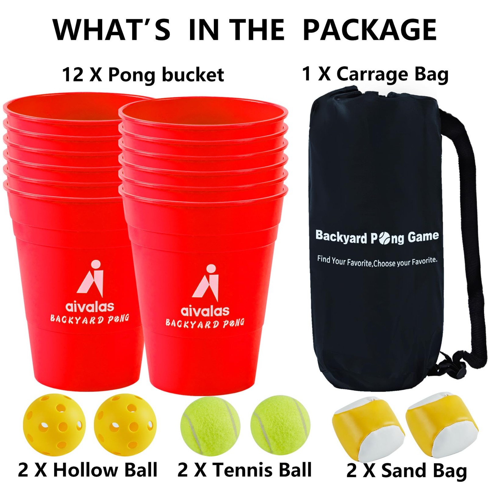 Aivalas Yard Pong Giant Outdoor Toss Games XL Buckets with Giant, Red