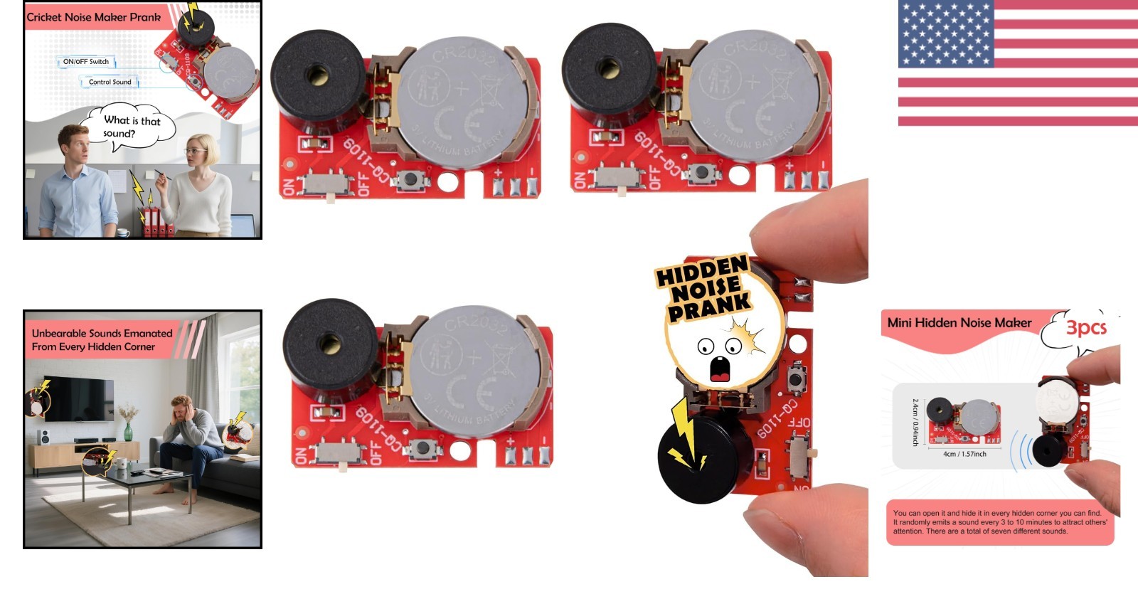 Red Mini Hidden Noise Makers – 3-Pack with Unique Sounds for Hilarious Pranks