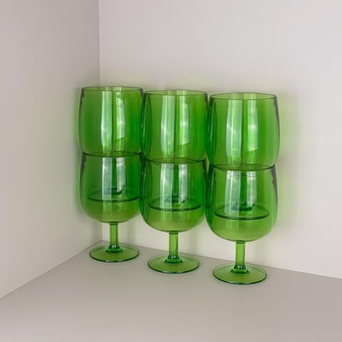 Plastic Wine Glasses Set Of 6,Unbreakable Acrylic Wine 12 Ounce Green
