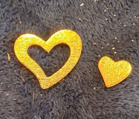Vintage Pair of Gold Tone Heart Confetti / Cake Toppers / Craft Embellishments