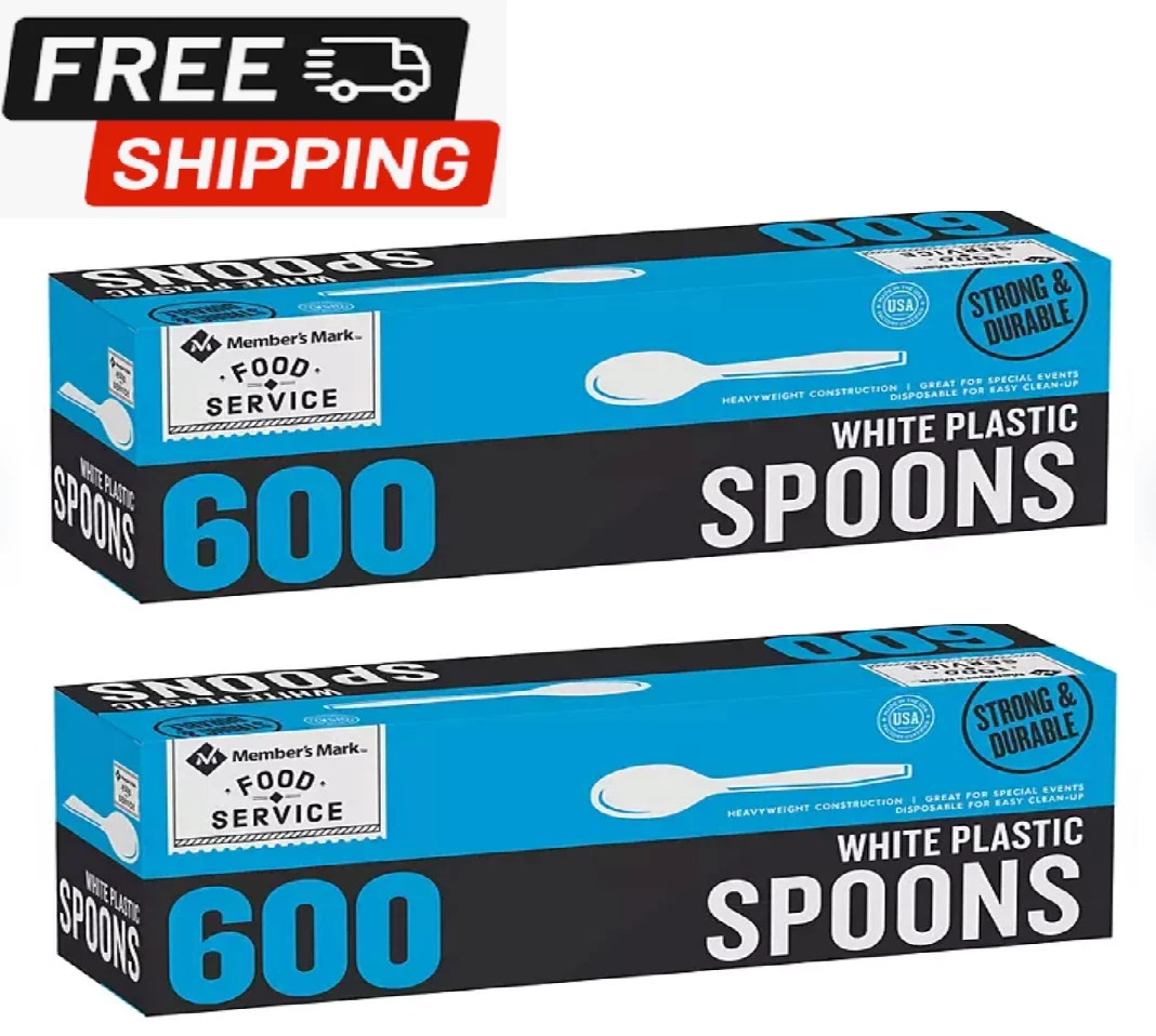 2-PACK Member’s Mark White Plastic Spoons, Heavyweight, Total 1200 ct