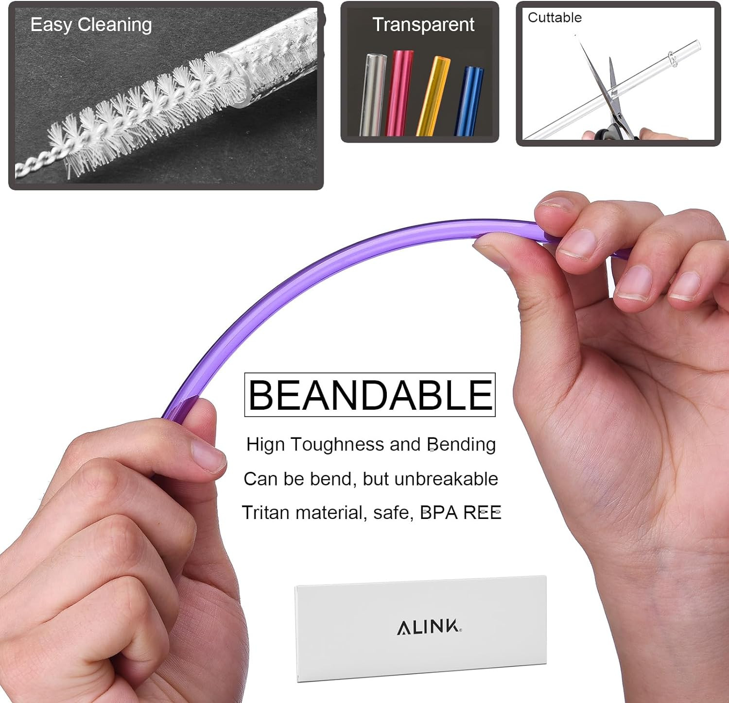 10.5 in Long Reusable Plastic Straws with Brush, Tritan Hard Plastic Tumbler Str