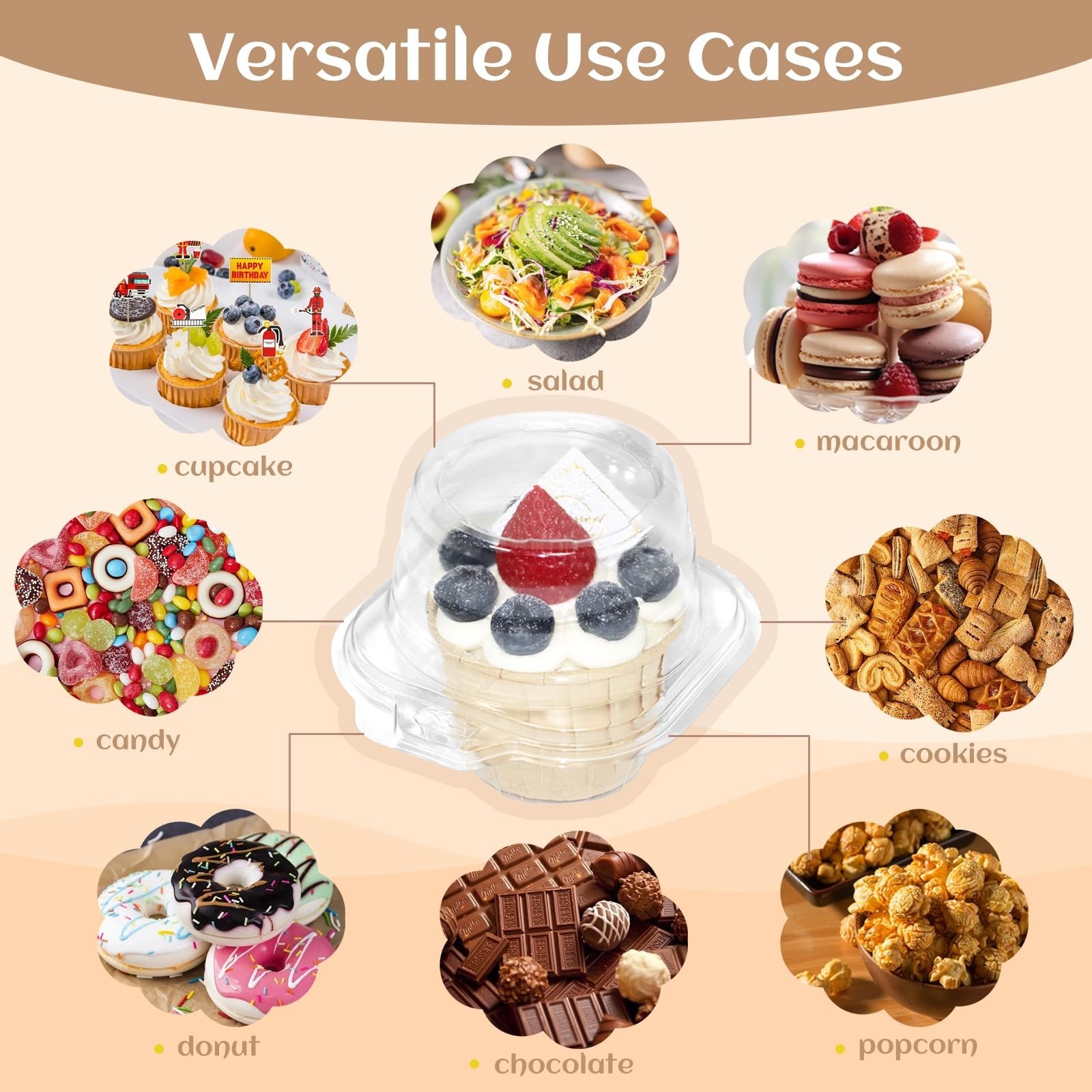 50 Pack Individual Cupcake Containers, Plastic Cupcake Boxes with Lids, Stack…