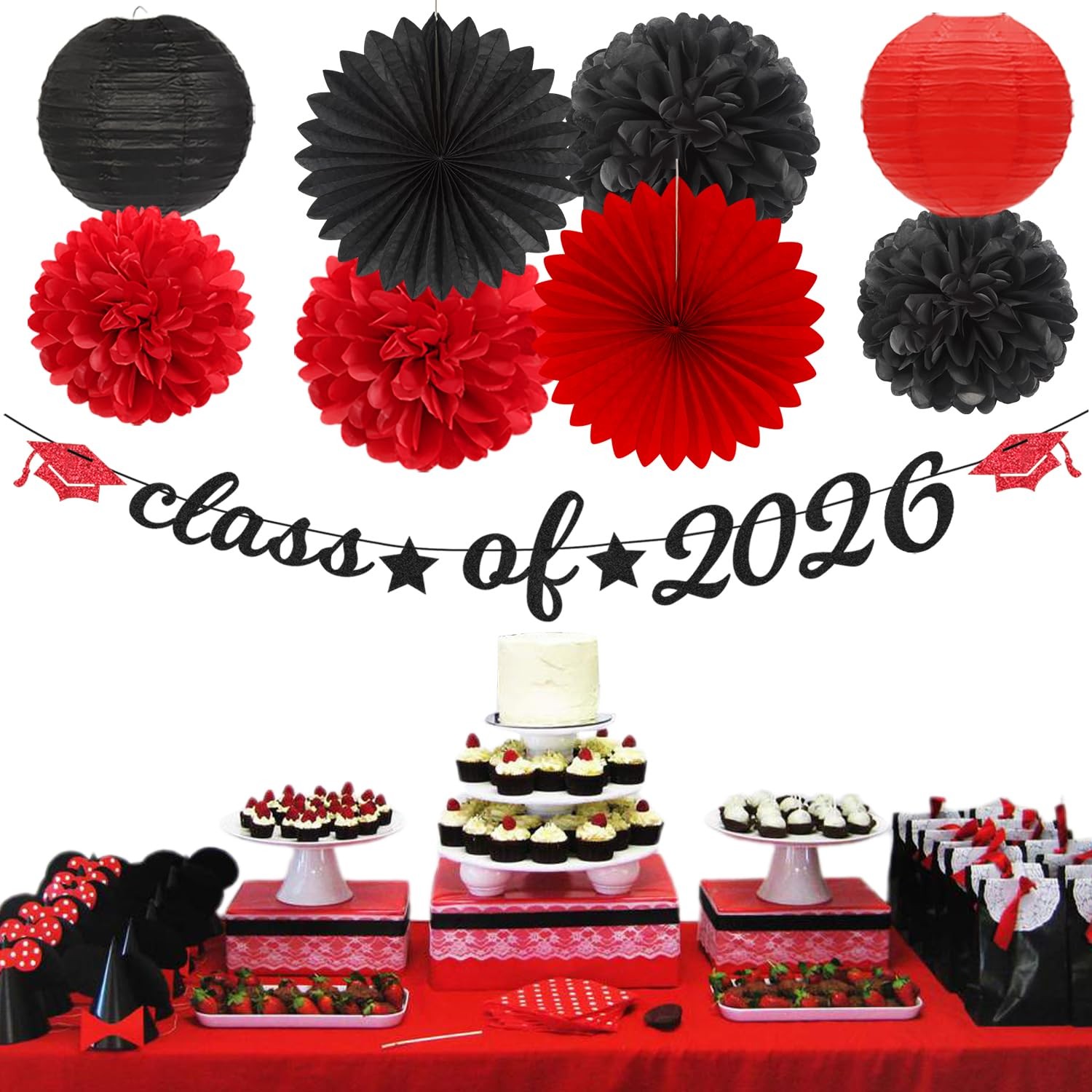Black-Red 2026 Class-Congratulations Graduation Party-Decorations – 22pcs Hig…