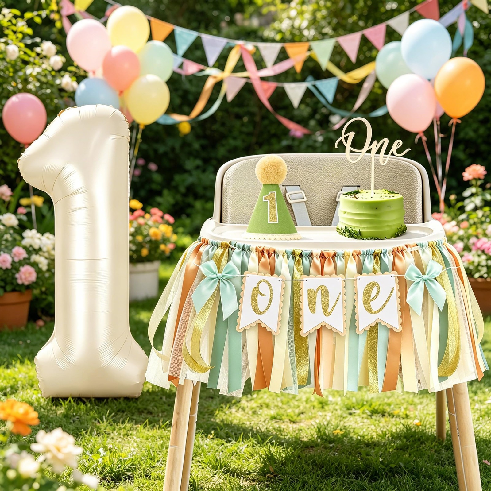 Sage Green First Birthday Decorations Gender Neutral Baby, 1st Birthday Highc…