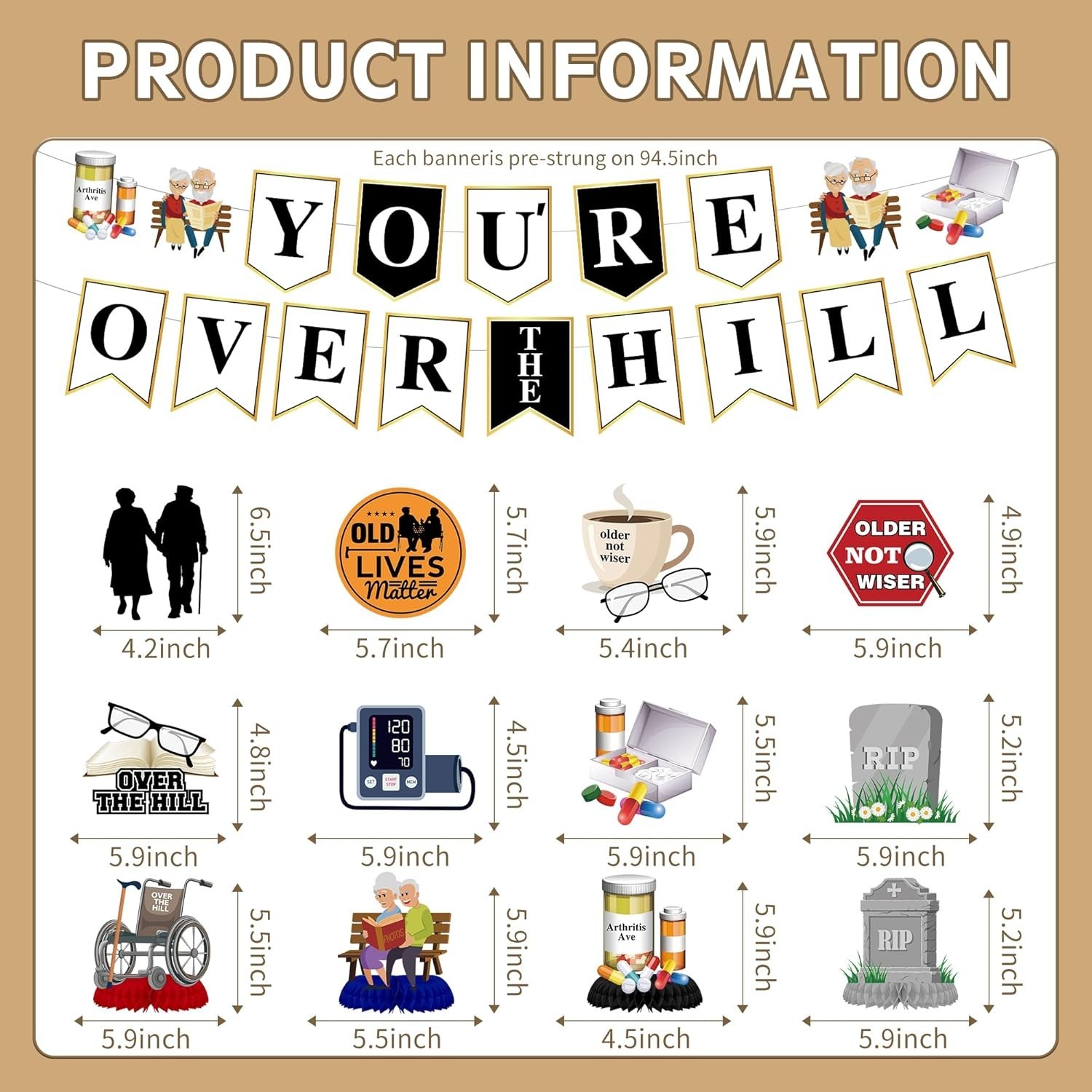 Over the Hill Birthday Decorations – 14 Pcs over the Hill Banner Honeycomb Cente