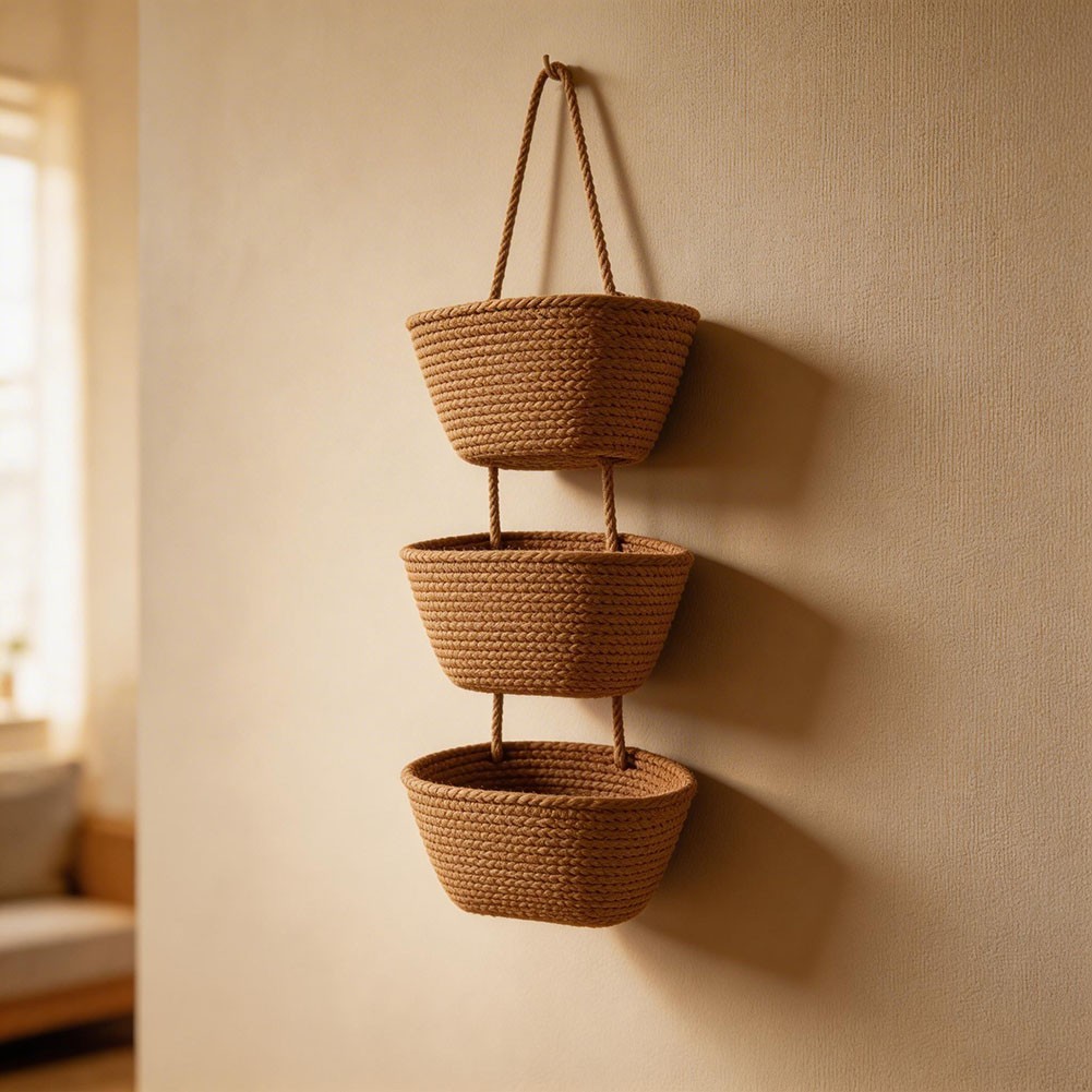Contemporary 3 Level Hanging Basket for Wall Based Storage of Daily Use Items
