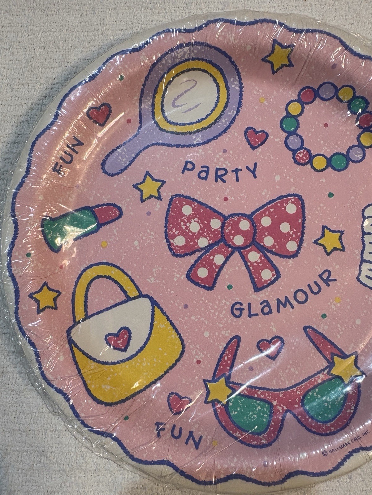 Vintage Hallmark Party Plates Girls Bow Lipstick Hearts Fun 8 Count Lot of 3