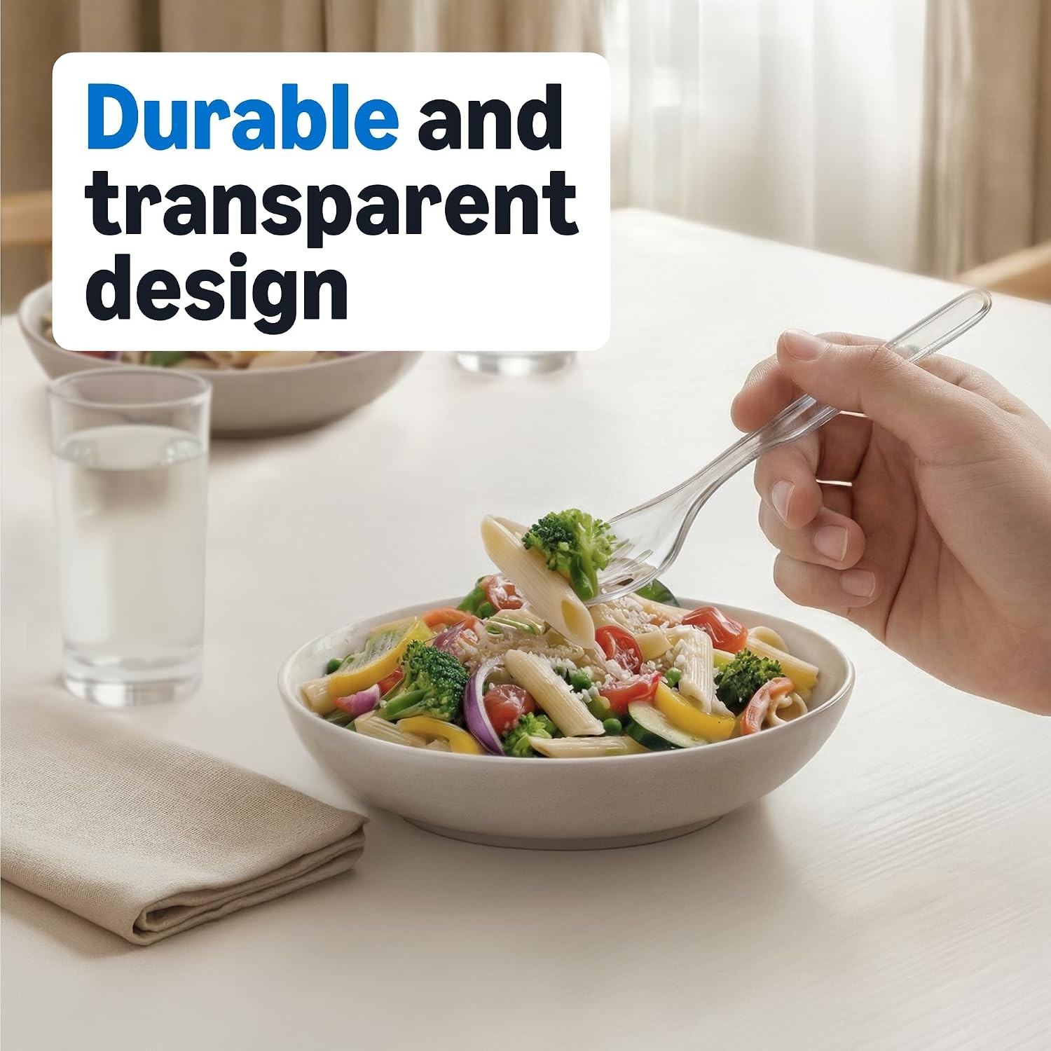 Disposable Clear Plastic Forks, Premium Quality, 100 Count, Large Pack,