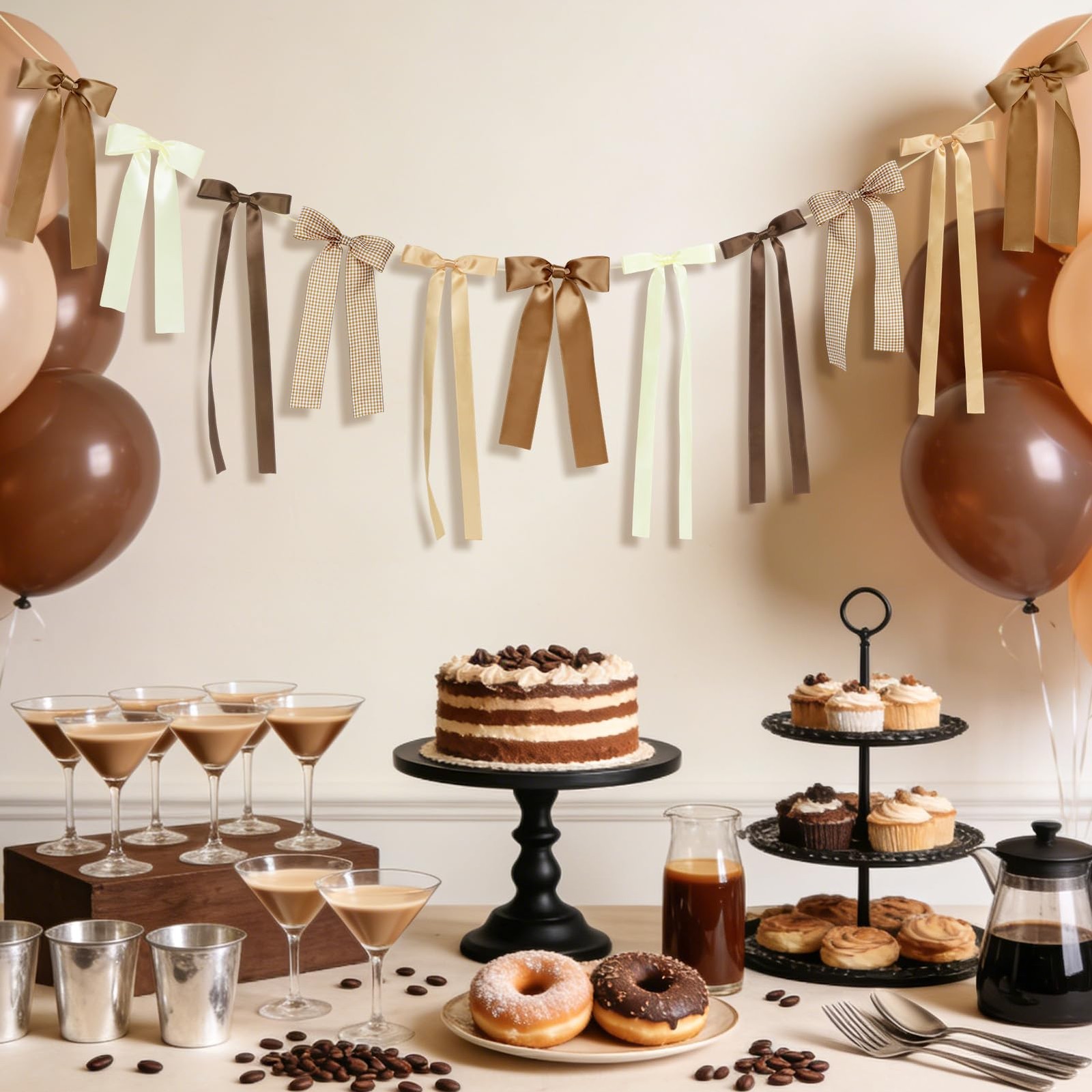 Brown Plaid Bow Garland Banner, Espresso Martini Theme Bow Garland Gingham Ri…
