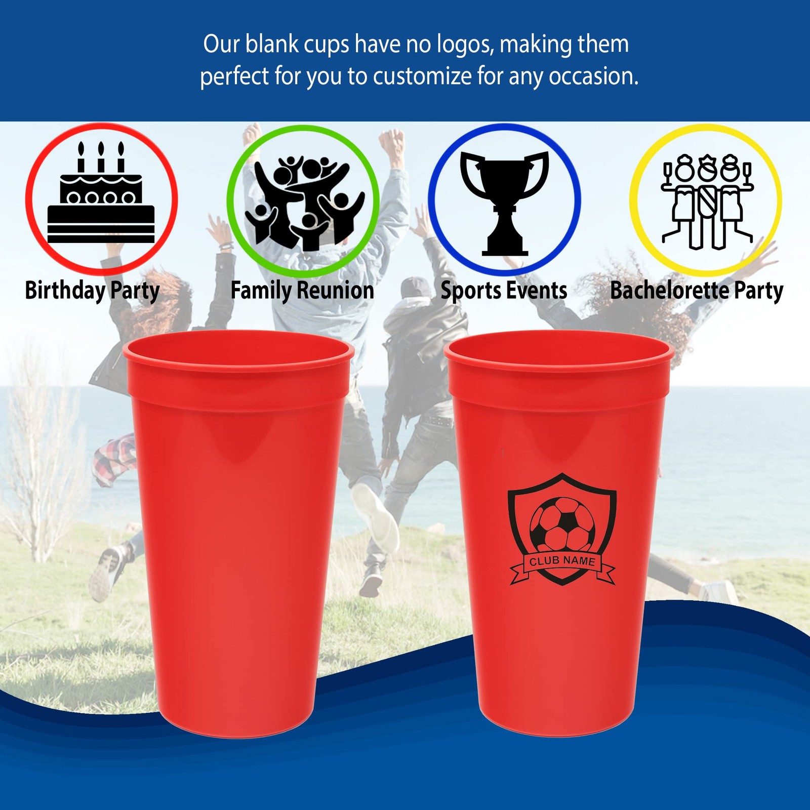32 Oz Reusable Plastic Cups, 10 Pack, Made in USA, BPA-Free Dishwasher Safe T…
