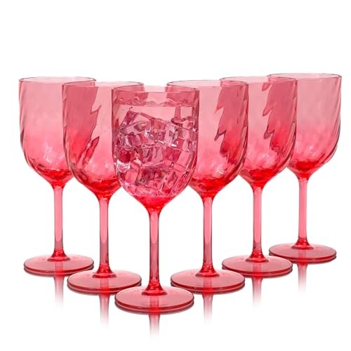 Plastic Wine Glasses Set Of 6,Unbreakable Acrylic Wine 15 Ounce Red