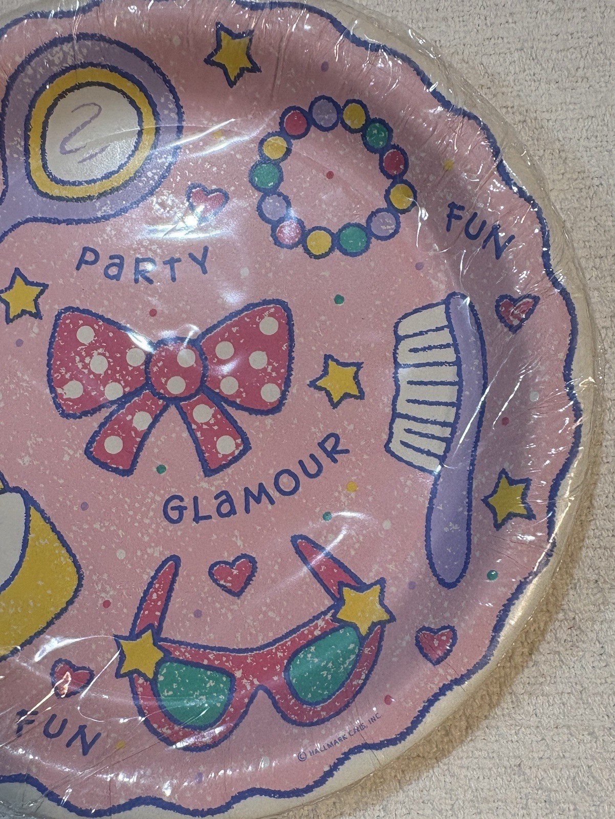 Vintage Hallmark Party Plates Girls Bow Lipstick Hearts Fun 8 Count Lot of 3