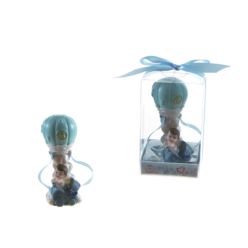 Mega Favors – Baby Boy in Hot Air Balloon Poly Resin – Blue, 12PCS