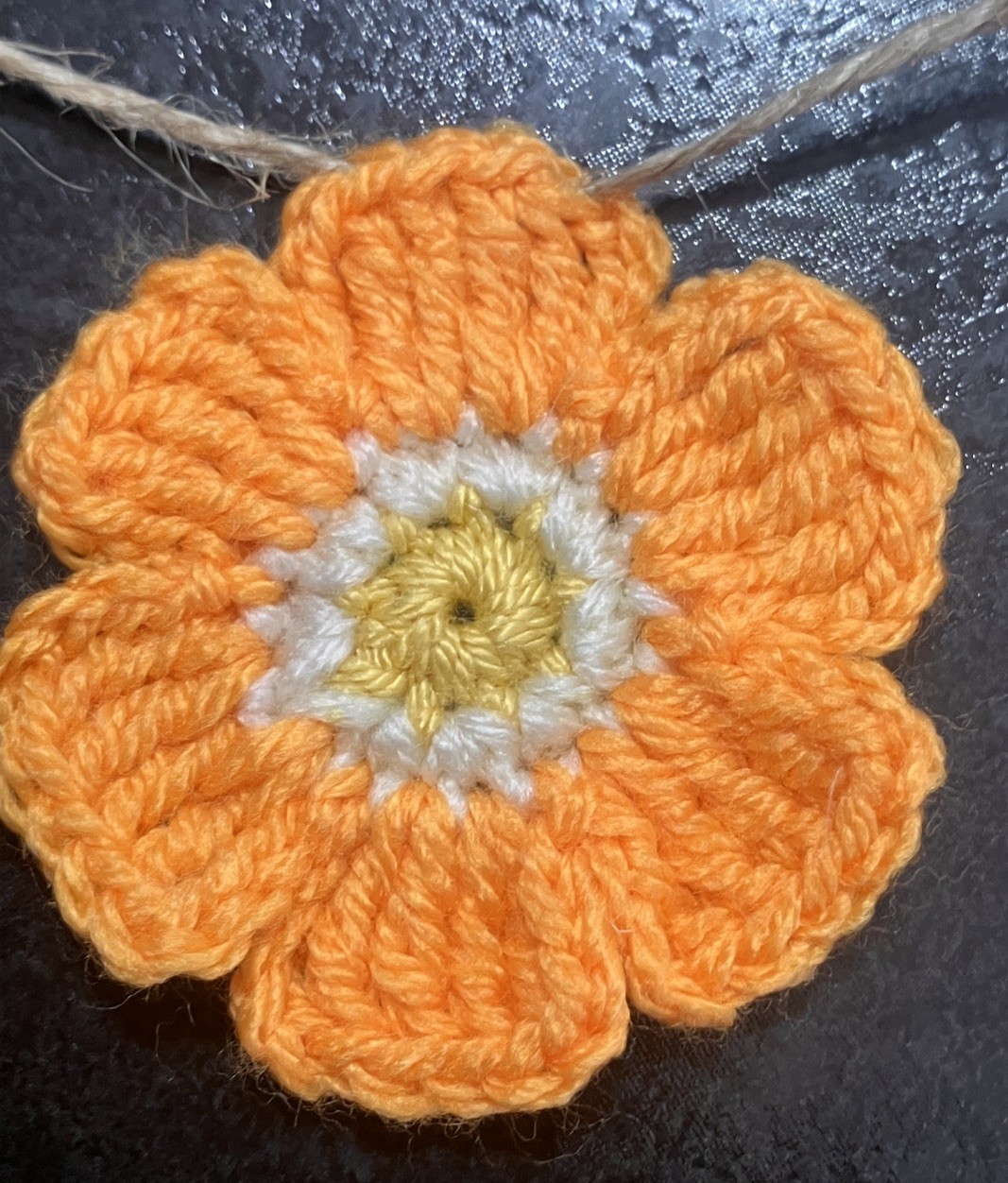 🌸NEW Hand Crochet PRETTY jute 7 Flowers Bunting Window Camper Summer 35” Gift