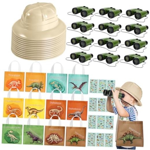 48 Pcs Kids Explorer Costume Set Include Plastic Kids Safari Hat Dinosaur