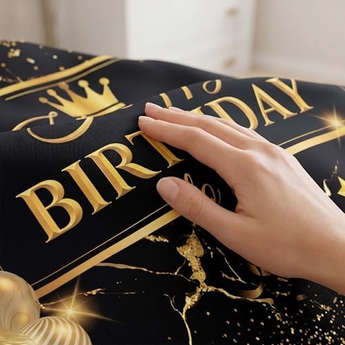 Happy Birthday Backdrop Banner for Photo Booth, Large 59 x 39 Inches Black Gold