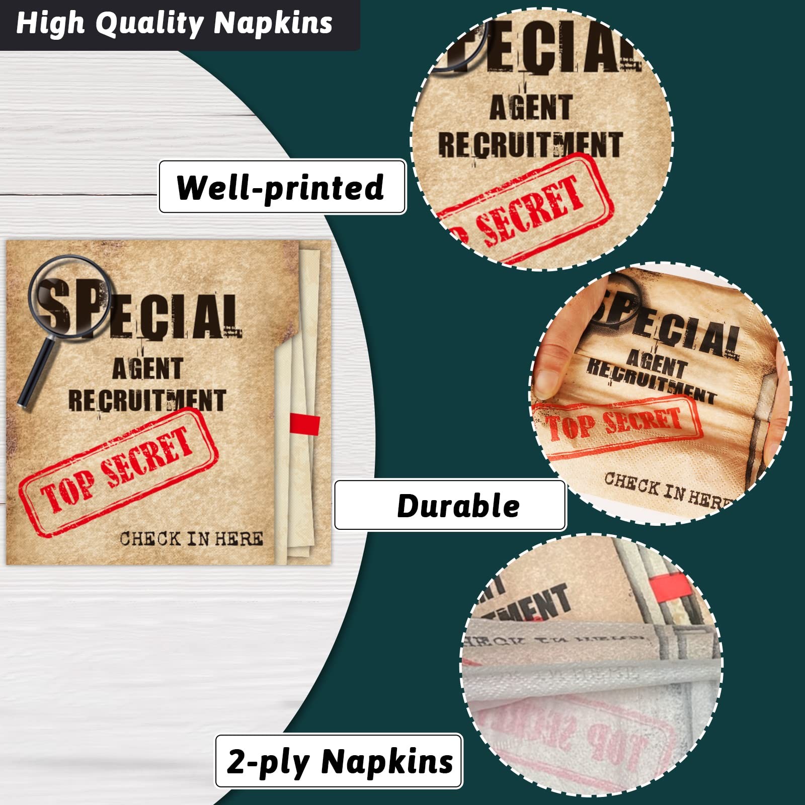 96 Pcs Secret Agent Party Plate and Napkin Top Secret Spy Detective Plates Na…