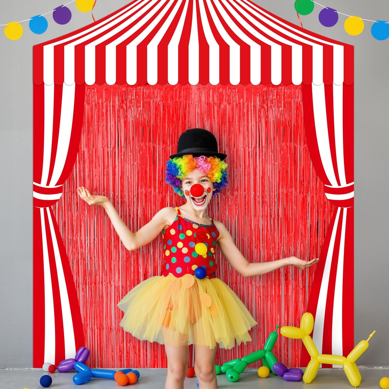 5 PCS Carnival Circus Tent Party Decorations Set Tinsel Fringe Backdrop Red
