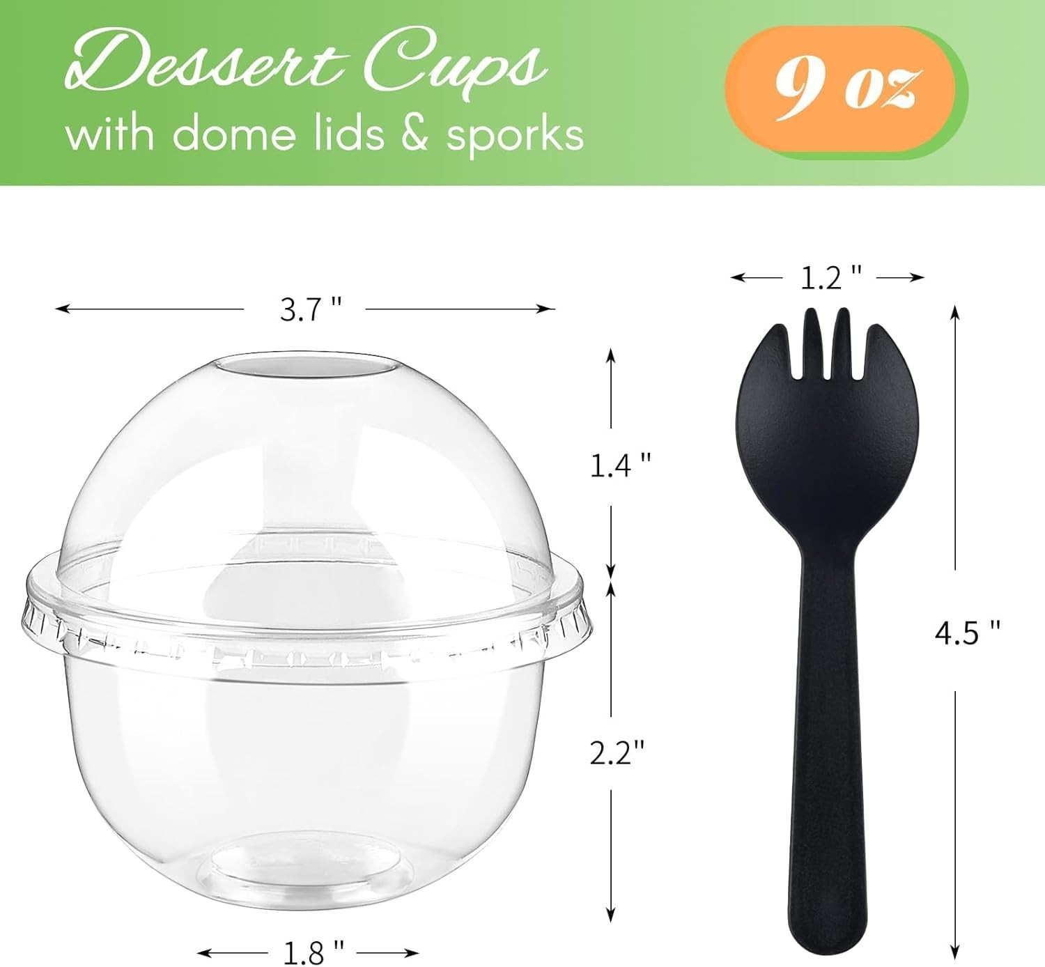 Elegant 9 Oz Dessert Cups with Dome Lids & Sporks – Perfect for Any Occasion