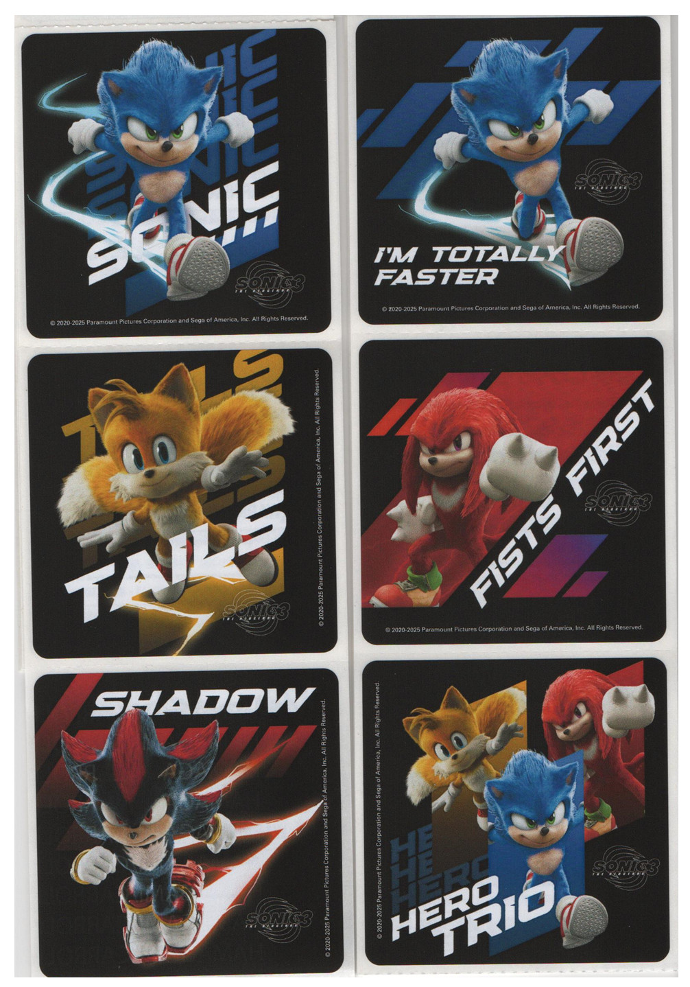 25 Sonic The Hedgehog 3 Stickers, 2.5″ x 2.5″ each, Party Favors