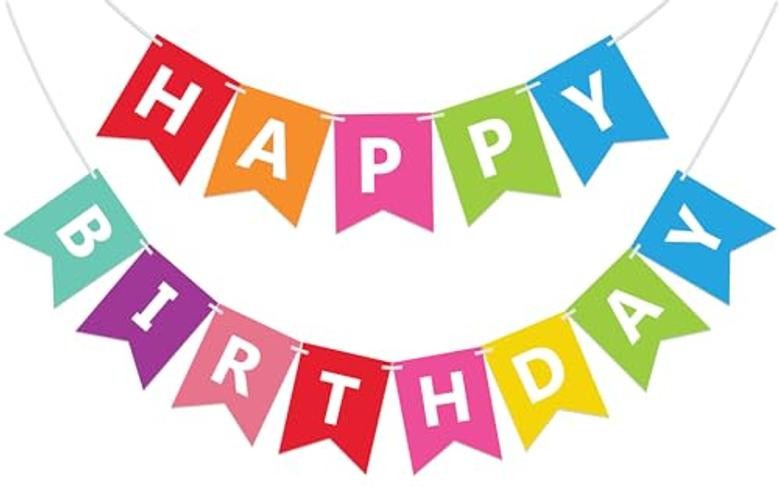 Fecedy Colorful Happy Birthday Banner Bunting Pre-Strung No DIY for Multi