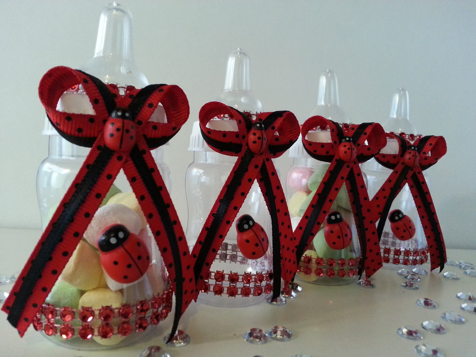 12 Fillable Ladybug Bottles for Favors Prizes or Games Baby Shower Decorations