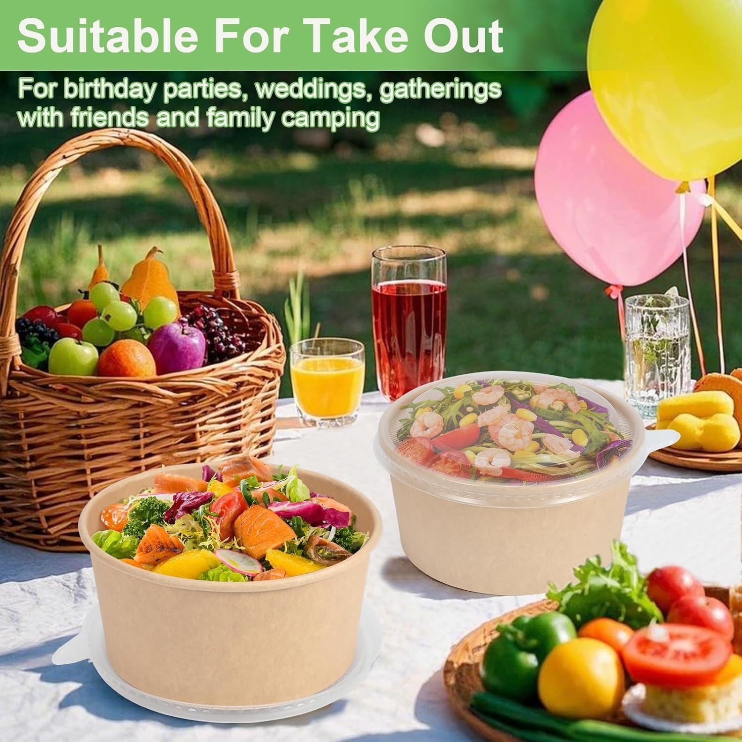 50 Pcs 32 Oz disposable meal prep containers，paper bowls with lids，disposable…
